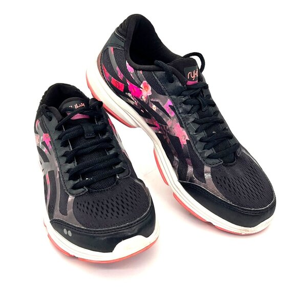 Ryka Devotion Plus 3 Sneakers Athletic Shoes Womens Size 8M Black & Pink Floral - Picture 1 of 16